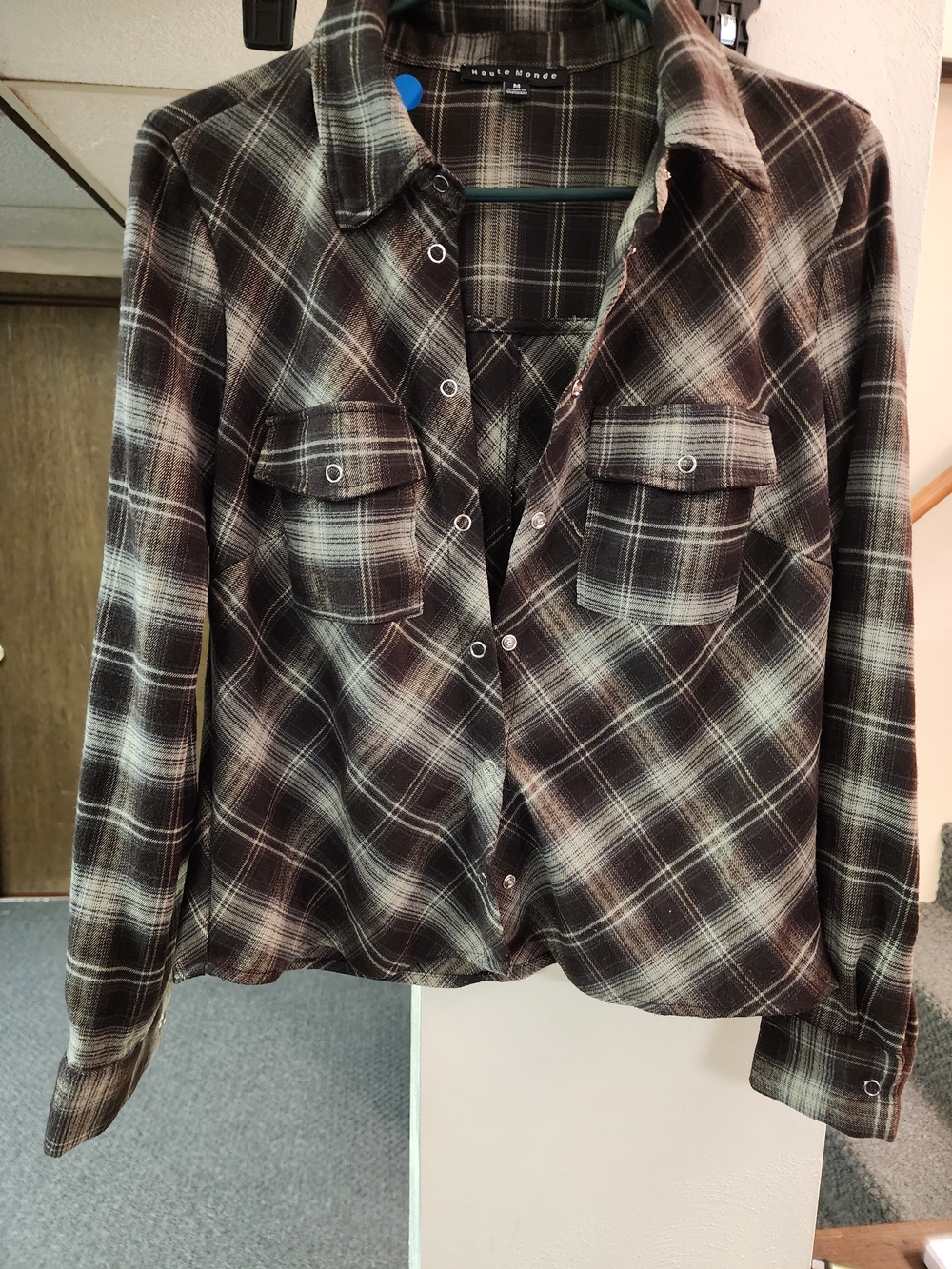 Haute Monde Brown Plaid Snap-Front Shirt Jacket